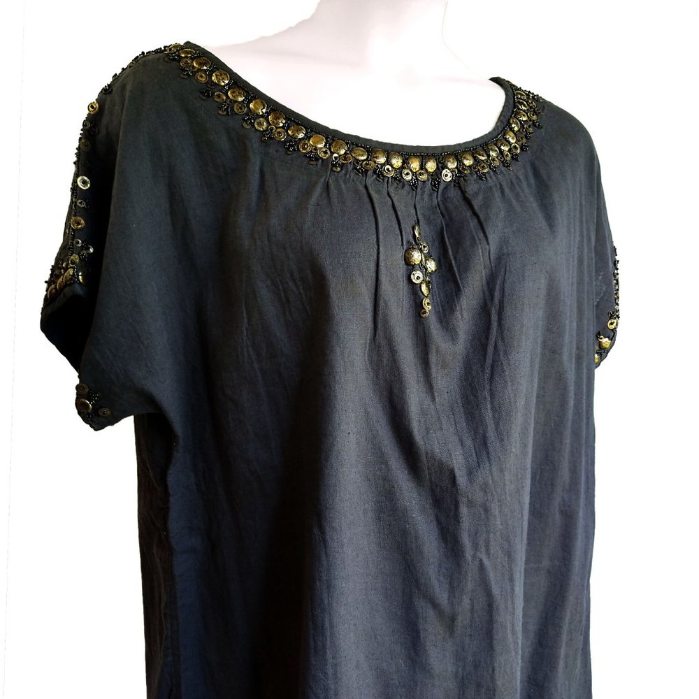 Soft Surroundings Beaded Cotton/Linen Shift Dress - 1X - Picture 3 of 10